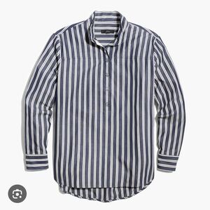 J. Crew Band Collar Popover Shirt – Indigo Stripes, Size 00, Excellent Condition